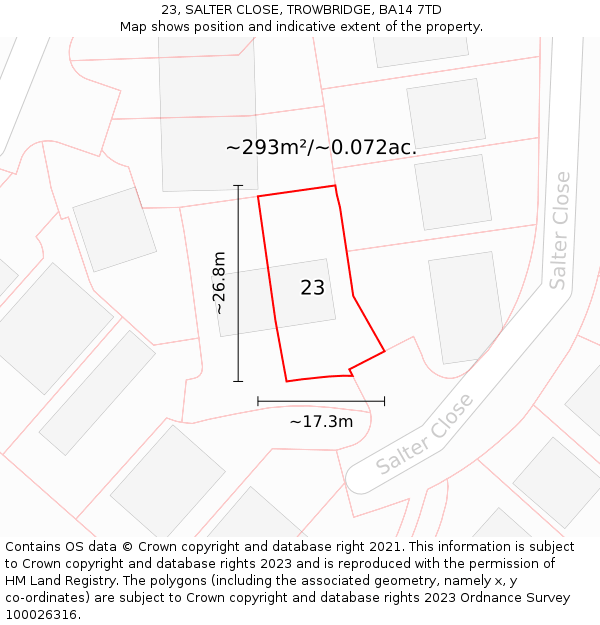 23, SALTER CLOSE, TROWBRIDGE, BA14 7TD: Plot and title map