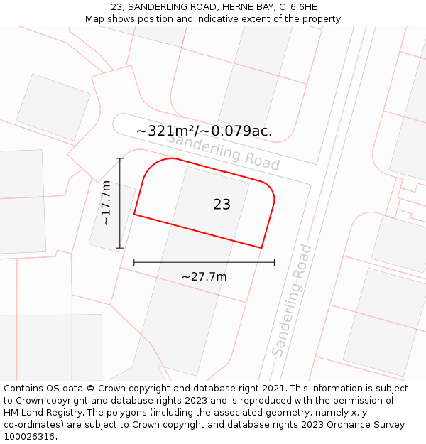 23, SANDERLING ROAD, HERNE BAY, CT6 6HE: Plot and title map