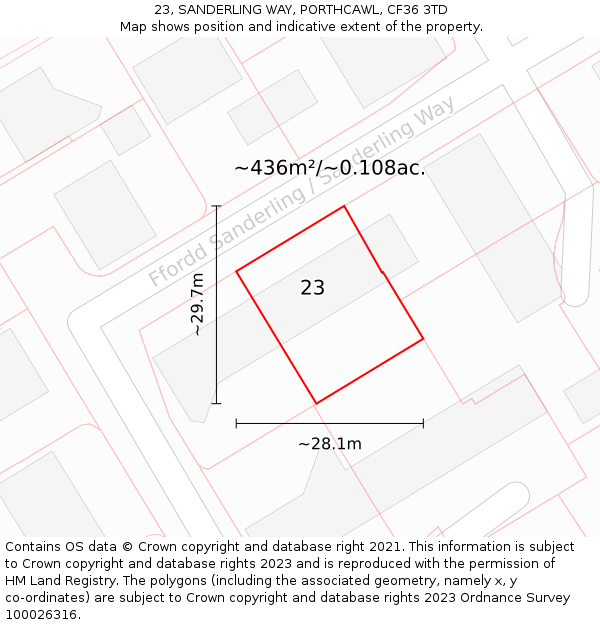23, SANDERLING WAY, PORTHCAWL, CF36 3TD: Plot and title map