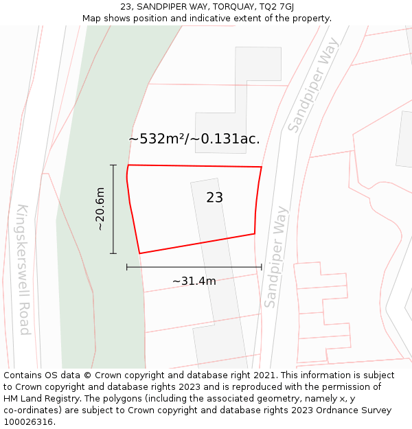 23, SANDPIPER WAY, TORQUAY, TQ2 7GJ: Plot and title map