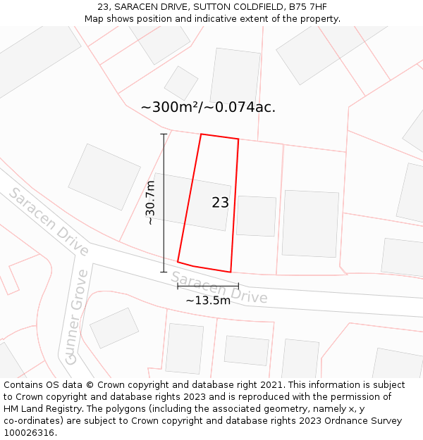 23, SARACEN DRIVE, SUTTON COLDFIELD, B75 7HF: Plot and title map