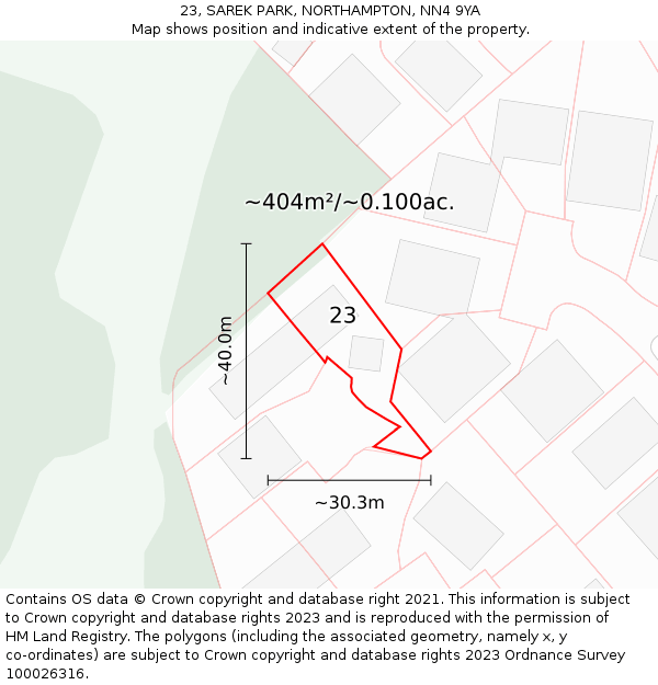 23, SAREK PARK, NORTHAMPTON, NN4 9YA: Plot and title map