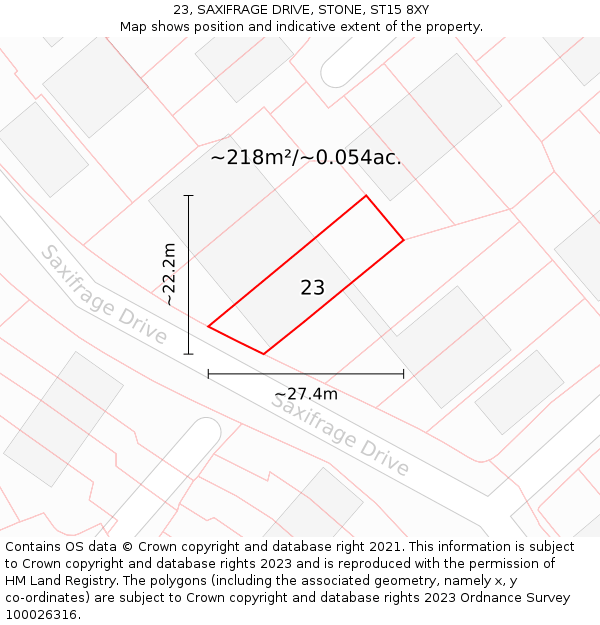 23, SAXIFRAGE DRIVE, STONE, ST15 8XY: Plot and title map