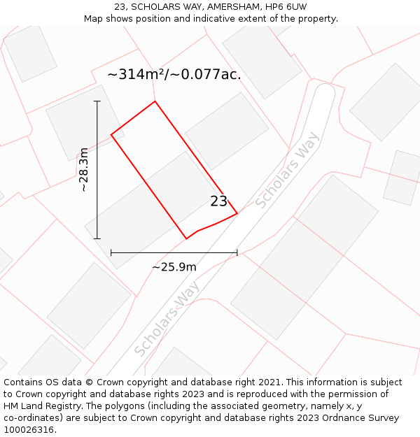 23, SCHOLARS WAY, AMERSHAM, HP6 6UW: Plot and title map