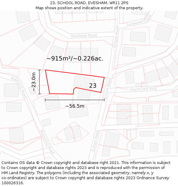 23, SCHOOL ROAD, EVESHAM, WR11 2PS: Plot and title map