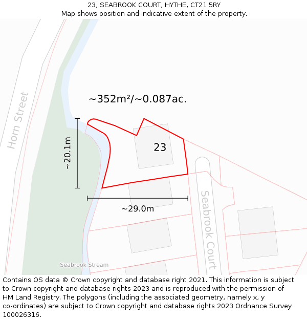 23, SEABROOK COURT, HYTHE, CT21 5RY: Plot and title map