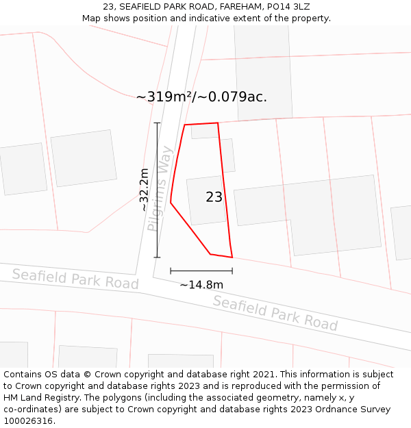 23, SEAFIELD PARK ROAD, FAREHAM, PO14 3LZ: Plot and title map