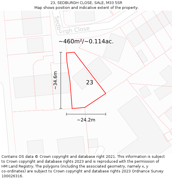 23, SEDBURGH CLOSE, SALE, M33 5SR: Plot and title map