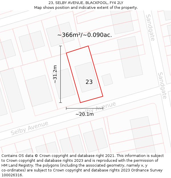 23, SELBY AVENUE, BLACKPOOL, FY4 2LY: Plot and title map