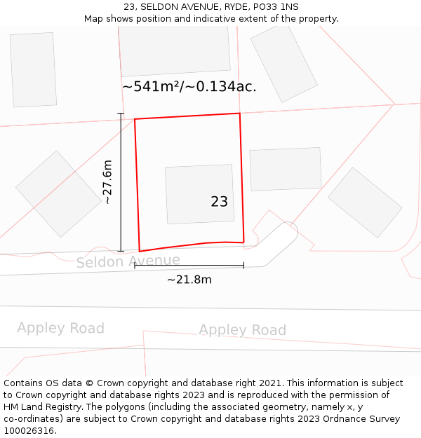 23, SELDON AVENUE, RYDE, PO33 1NS: Plot and title map