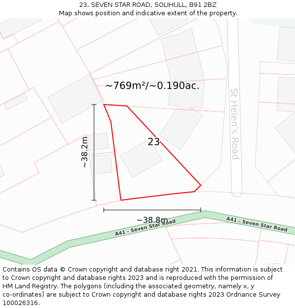 23, SEVEN STAR ROAD, SOLIHULL, B91 2BZ: Plot and title map