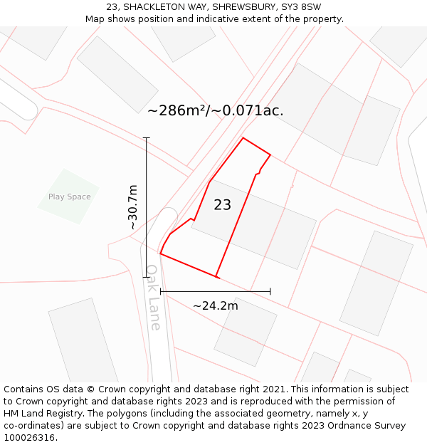 23, SHACKLETON WAY, SHREWSBURY, SY3 8SW: Plot and title map