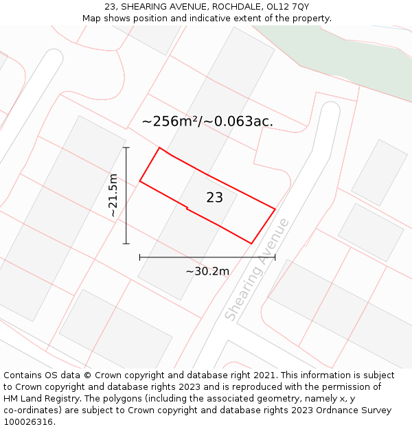 23, SHEARING AVENUE, ROCHDALE, OL12 7QY: Plot and title map