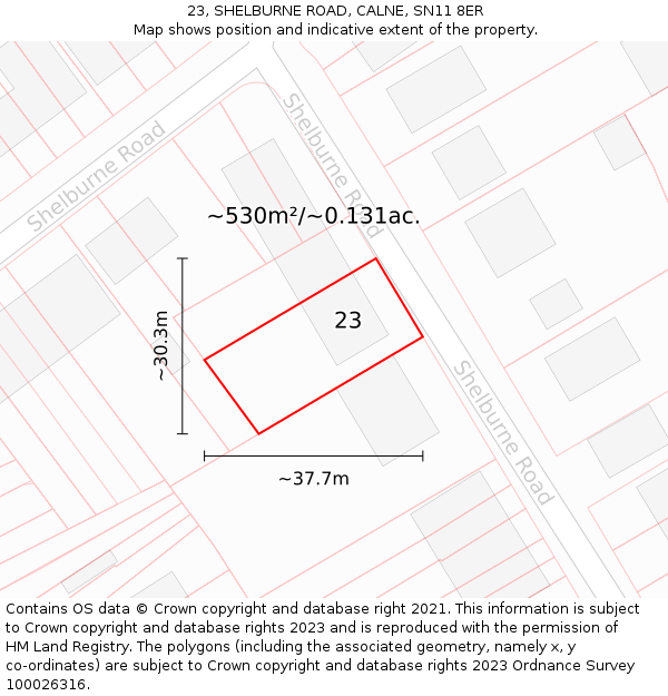 23, SHELBURNE ROAD, CALNE, SN11 8ER: Plot and title map