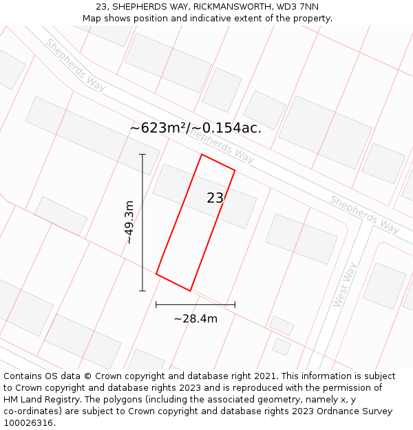 23, SHEPHERDS WAY, RICKMANSWORTH, WD3 7NN: Plot and title map