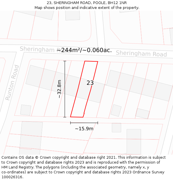 23, SHERINGHAM ROAD, POOLE, BH12 1NR: Plot and title map