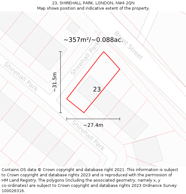 23, SHIREHALL PARK, LONDON, NW4 2QN: Plot and title map