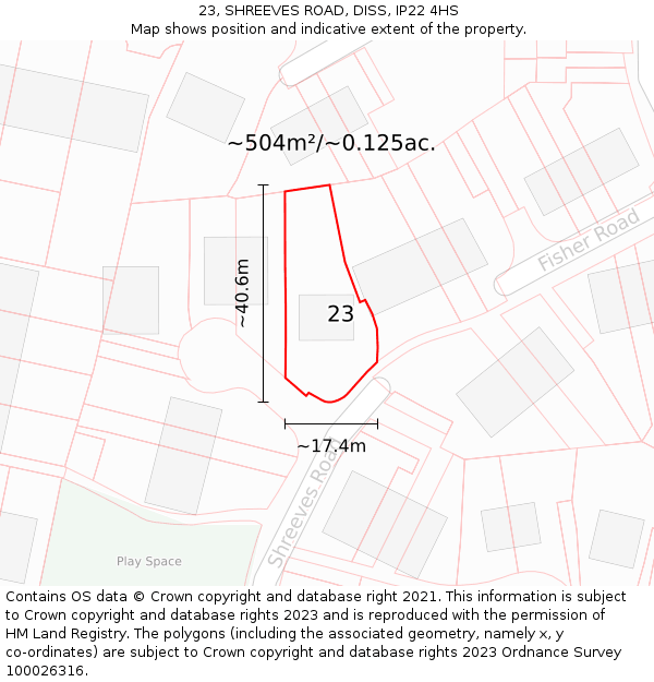 23, SHREEVES ROAD, DISS, IP22 4HS: Plot and title map