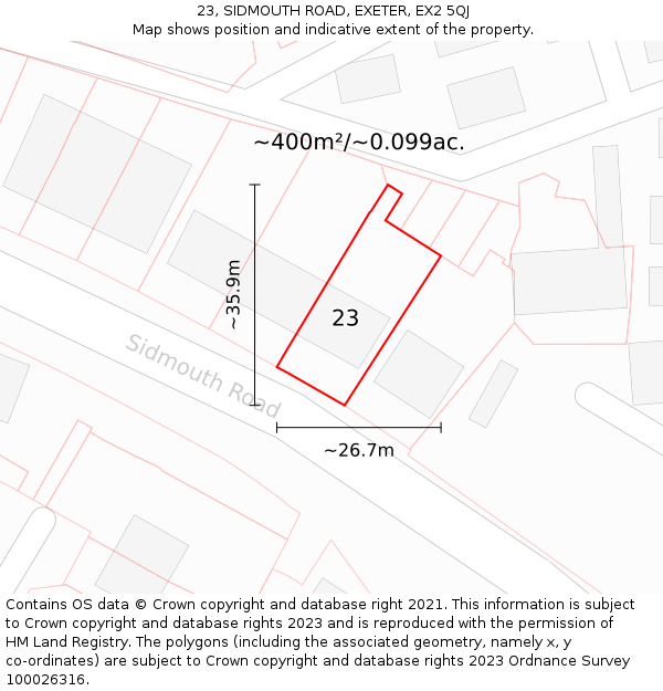 23, SIDMOUTH ROAD, EXETER, EX2 5QJ: Plot and title map