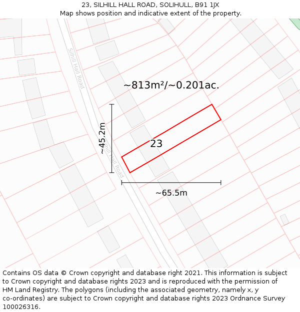 23, SILHILL HALL ROAD, SOLIHULL, B91 1JX: Plot and title map