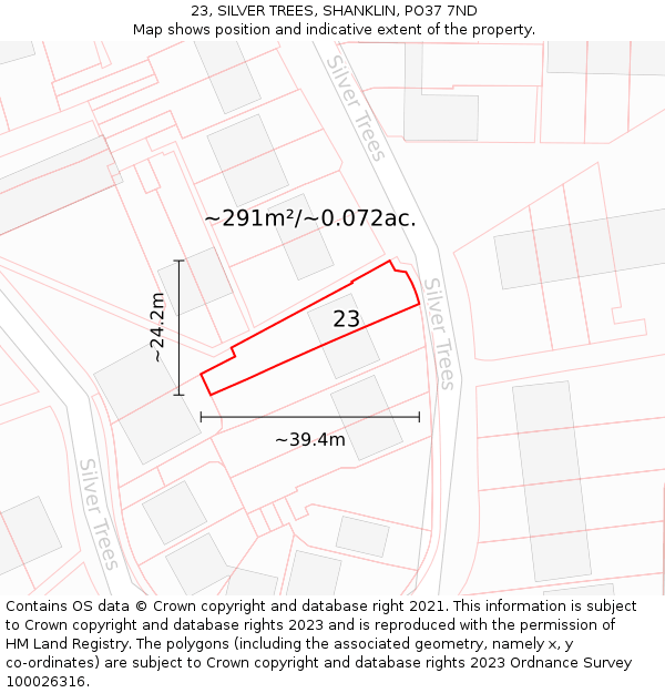 23, SILVER TREES, SHANKLIN, PO37 7ND: Plot and title map