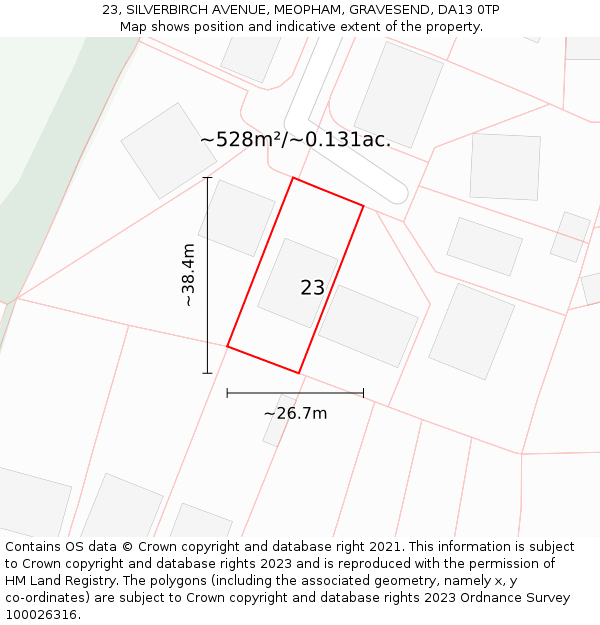 23, SILVERBIRCH AVENUE, MEOPHAM, GRAVESEND, DA13 0TP: Plot and title map