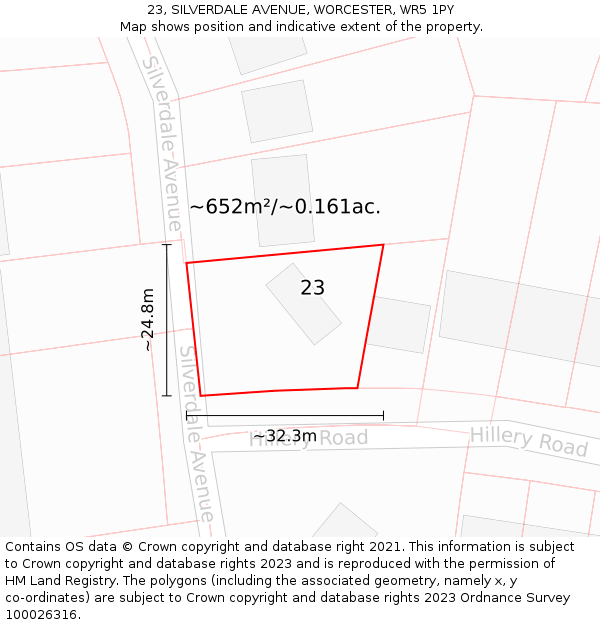 23, SILVERDALE AVENUE, WORCESTER, WR5 1PY: Plot and title map