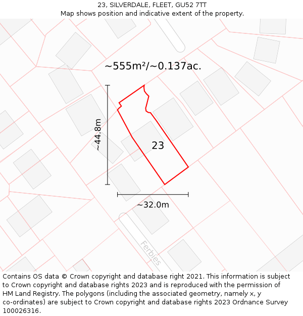 23, SILVERDALE, FLEET, GU52 7TT: Plot and title map