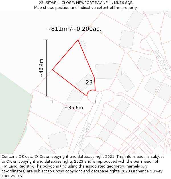 23, SITWELL CLOSE, NEWPORT PAGNELL, MK16 8QR: Plot and title map