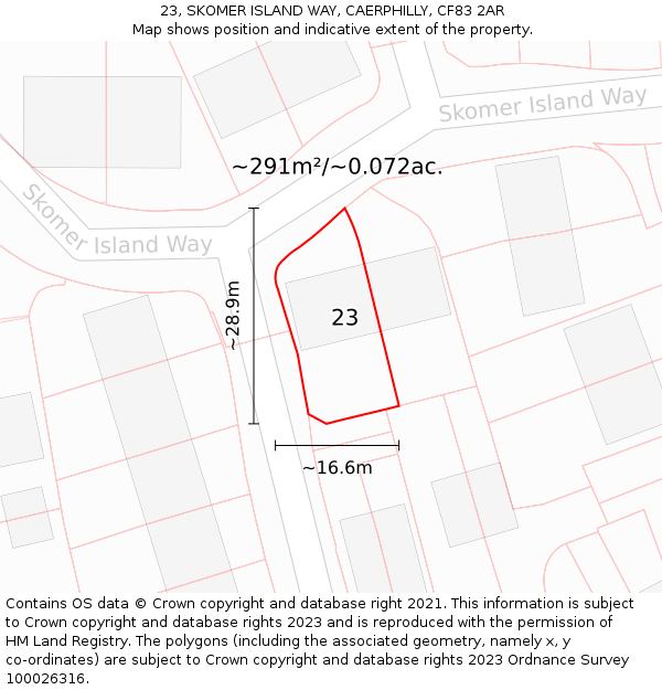 23, SKOMER ISLAND WAY, CAERPHILLY, CF83 2AR: Plot and title map