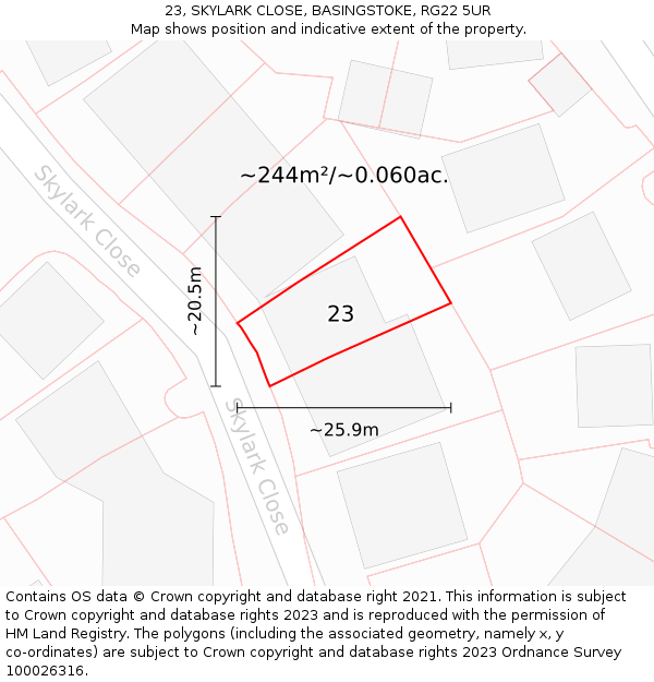 23, SKYLARK CLOSE, BASINGSTOKE, RG22 5UR: Plot and title map