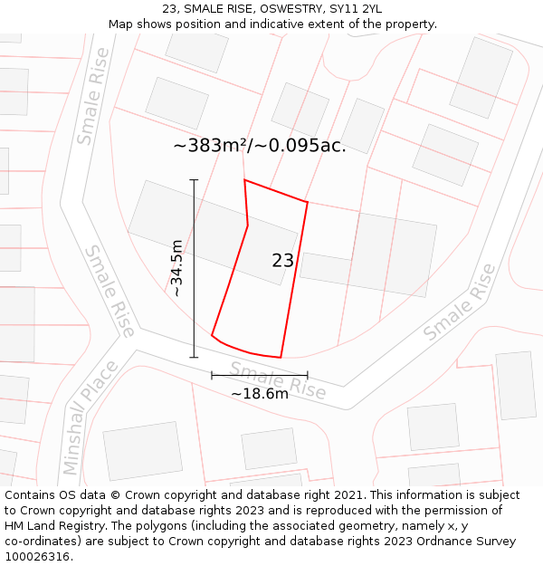 23, SMALE RISE, OSWESTRY, SY11 2YL: Plot and title map