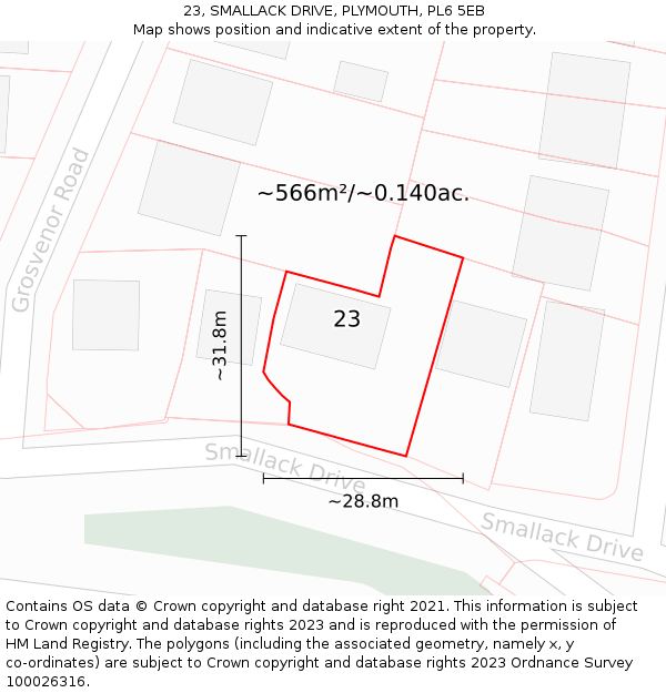 23, SMALLACK DRIVE, PLYMOUTH, PL6 5EB: Plot and title map