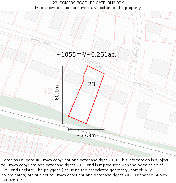 23, SOMERS ROAD, REIGATE, RH2 9DY: Plot and title map