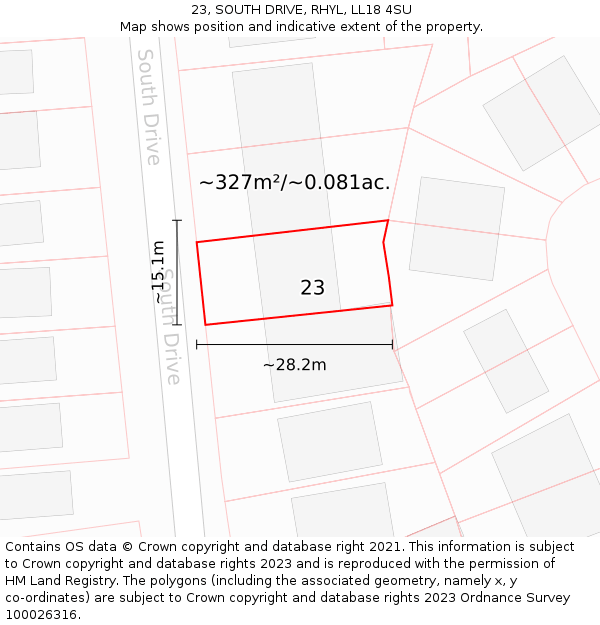 23, SOUTH DRIVE, RHYL, LL18 4SU: Plot and title map