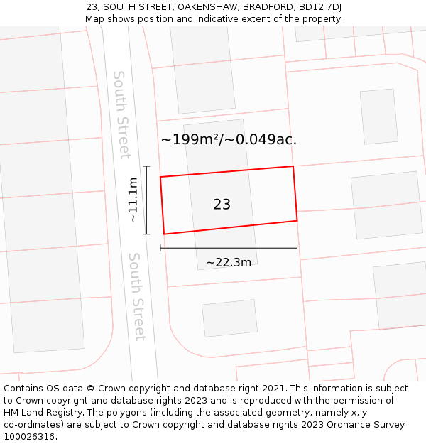 23, SOUTH STREET, OAKENSHAW, BRADFORD, BD12 7DJ: Plot and title map