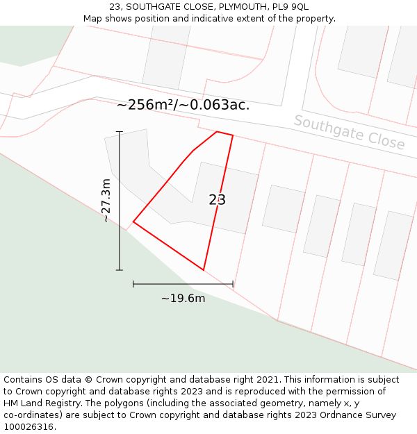 23, SOUTHGATE CLOSE, PLYMOUTH, PL9 9QL: Plot and title map