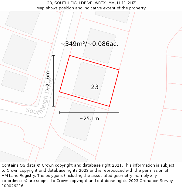 23, SOUTHLEIGH DRIVE, WREXHAM, LL11 2HZ: Plot and title map