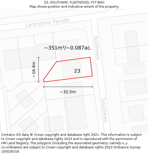 23, SOUTHWAY, FLEETWOOD, FY7 8NH: Plot and title map