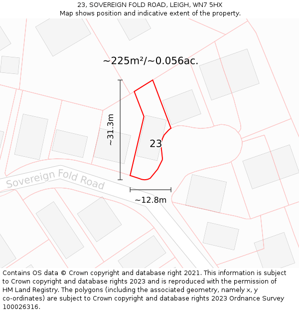 23, SOVEREIGN FOLD ROAD, LEIGH, WN7 5HX: Plot and title map