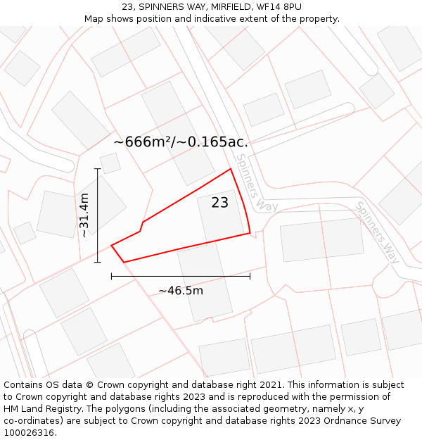 23, SPINNERS WAY, MIRFIELD, WF14 8PU: Plot and title map