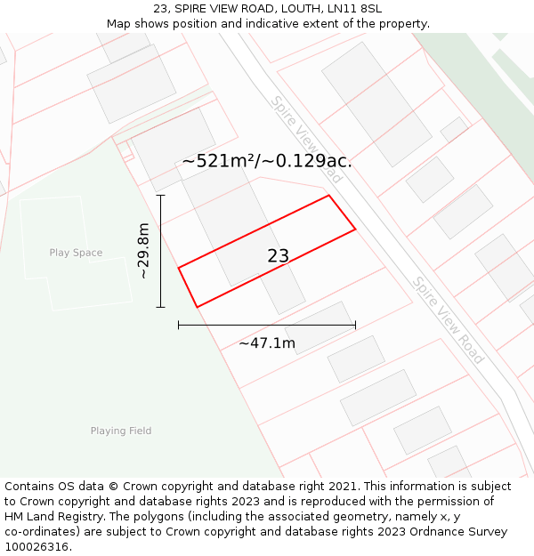 23, SPIRE VIEW ROAD, LOUTH, LN11 8SL: Plot and title map