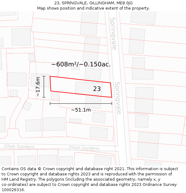 23, SPRINGVALE, GILLINGHAM, ME8 0JG: Plot and title map