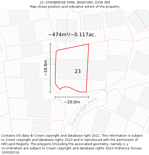 23, STANBRIDGE PARK, BIDEFORD, EX39 3RS: Plot and title map