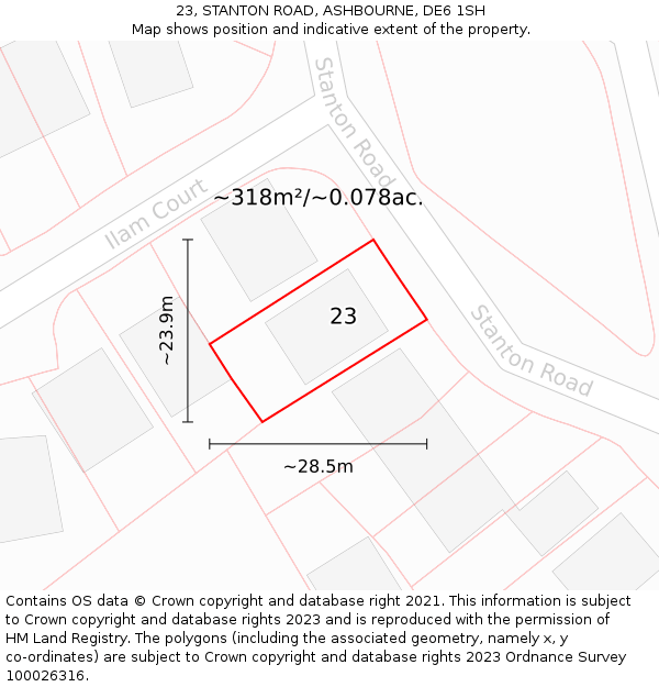 23, STANTON ROAD, ASHBOURNE, DE6 1SH: Plot and title map