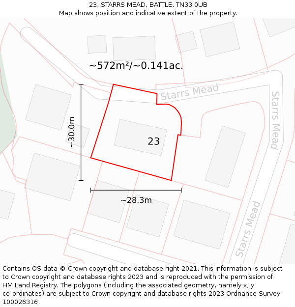 23, STARRS MEAD, BATTLE, TN33 0UB: Plot and title map