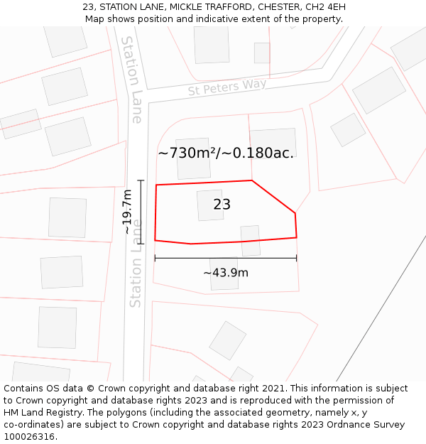 23, STATION LANE, MICKLE TRAFFORD, CHESTER, CH2 4EH: Plot and title map