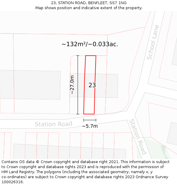 23, STATION ROAD, BENFLEET, SS7 1NG: Plot and title map