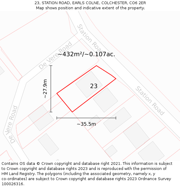 23, STATION ROAD, EARLS COLNE, COLCHESTER, CO6 2ER: Plot and title map