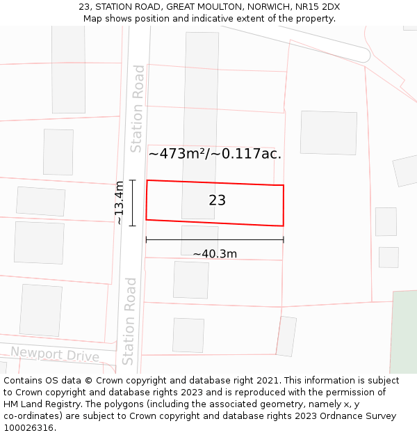 23, STATION ROAD, GREAT MOULTON, NORWICH, NR15 2DX: Plot and title map